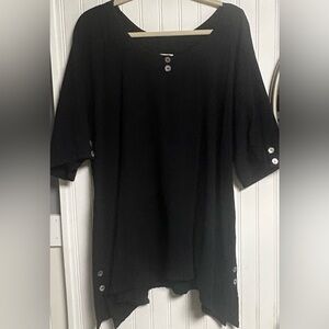 Oh My Gauze! Marcy Tunic Top Shirt Black Lagenlook Button Detail Sz 2 L/XL